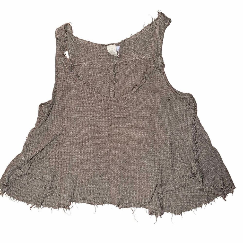 Paper crane taupe tan tank top waffle knit distressed USA made small festival